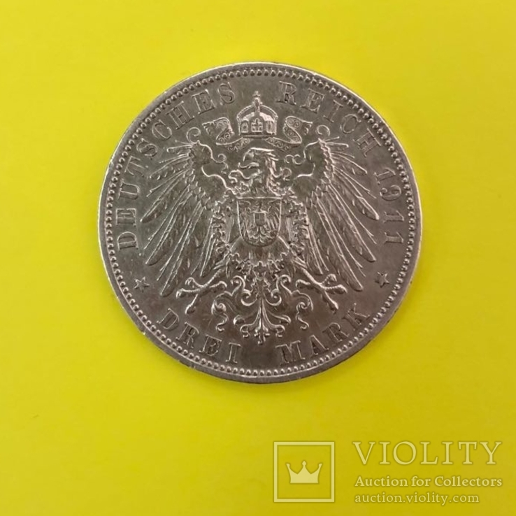 Німецька імперія 3 марки, 1911р. Срібло., фото №3