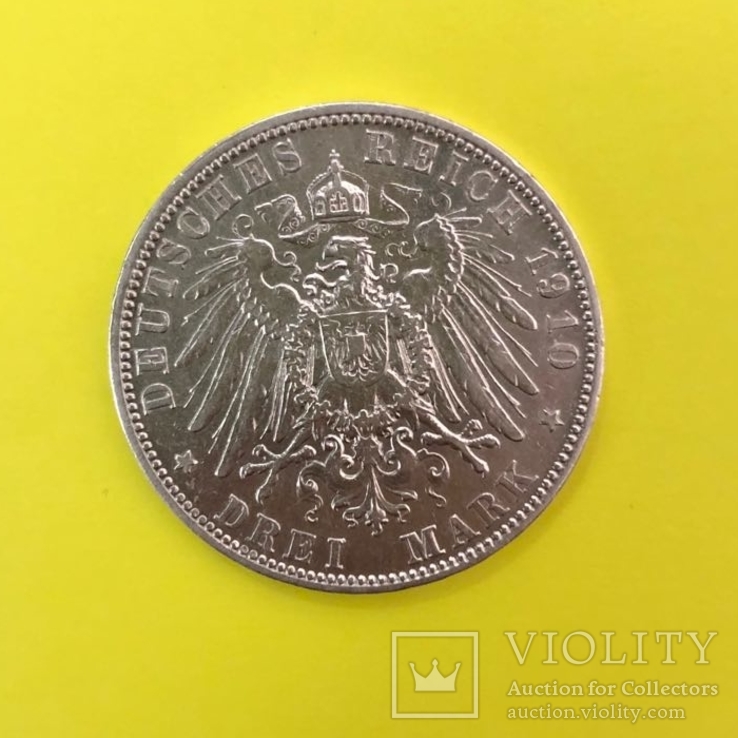 Німецька імперія 3 марки, 1910р. Срібло., фото №3