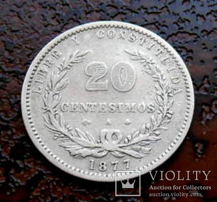 20 сентесимо Уругвай 1877 серебро, фото №2