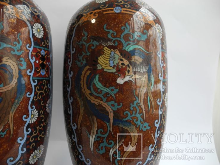 Старинные Японские парные вазы Клуазоне, фото №3