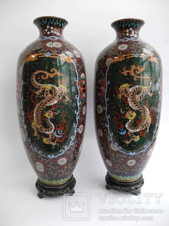 Старинные Японские парные вазы Клуазоне, фото №8