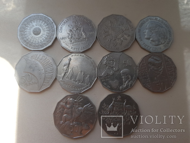 Австралия 10 монет по 50 центов Юбилейки без повторов., фото №3