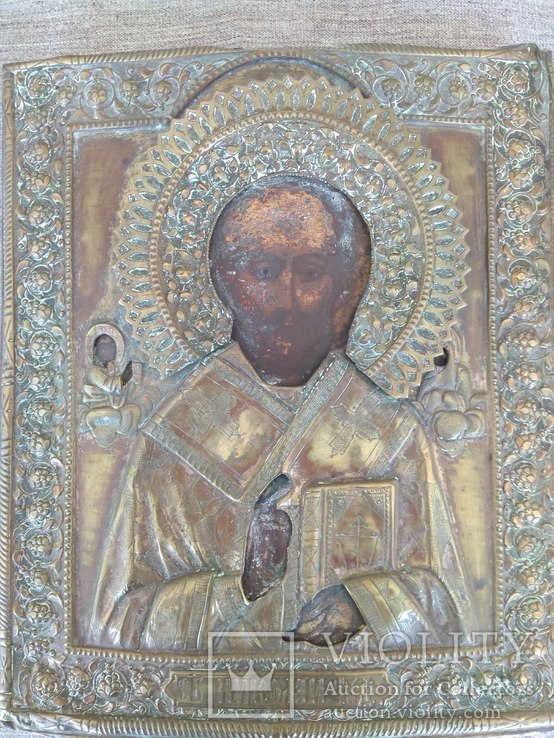Икона  СВ Николая . Оклад  Латунь ., фото №6