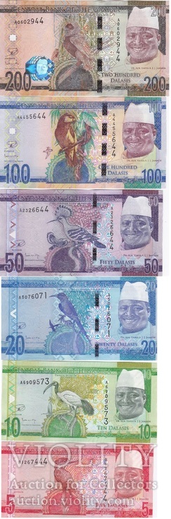 Gambia Гамбия - 5 10 20 50 100 200 Dalasis 2015 набор 6 банкнот, фото №2
