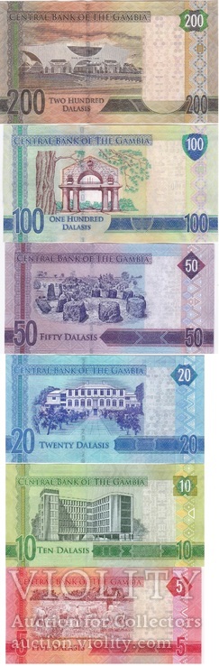 Gambia Гамбия - 5 10 20 50 100 200 Dalasis 2015 набор 6 банкнот, фото №3
