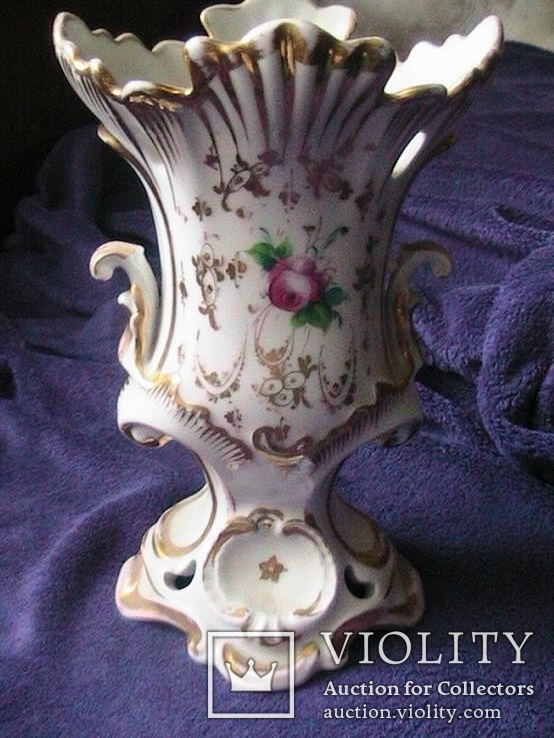 Старинная фарфоровая  ваза с ручной росписью с клеймом 19 ст, фото №4