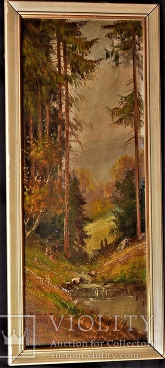 Картина. Лесной пейзаж . Масло, дерево. W. Cort Германия