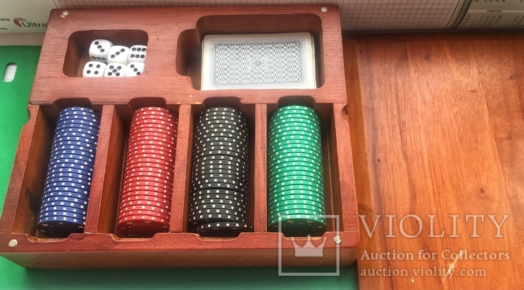 Набор для покера в тяжёлой деревянной коробке., фото №4