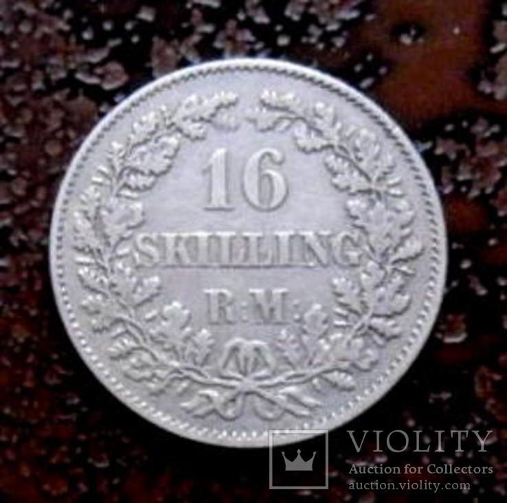 16 скиллингов Дания 1857 состояние серебро, фото №5