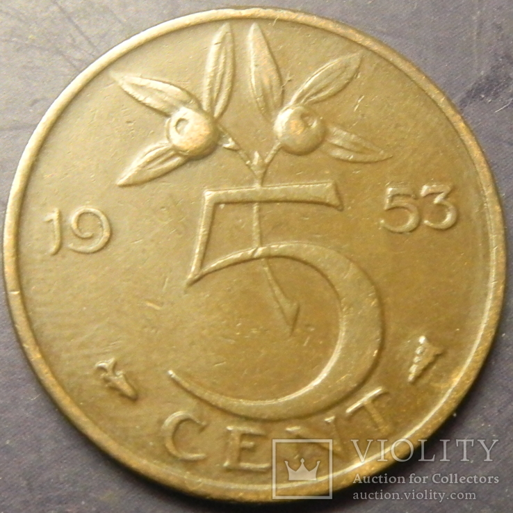 5 центів Нідерланди 1953, фото №2