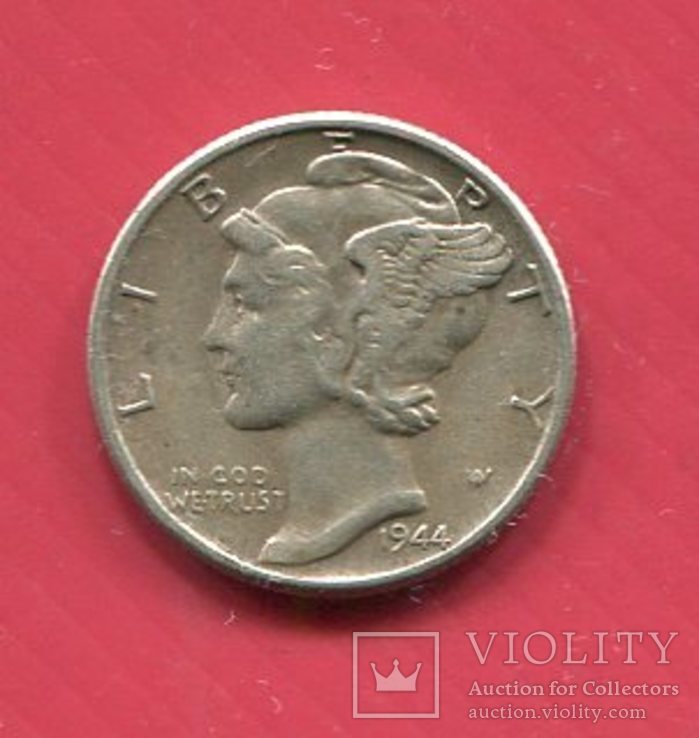 США 10 центов (дайм) 1944 Меркури, фото №2
