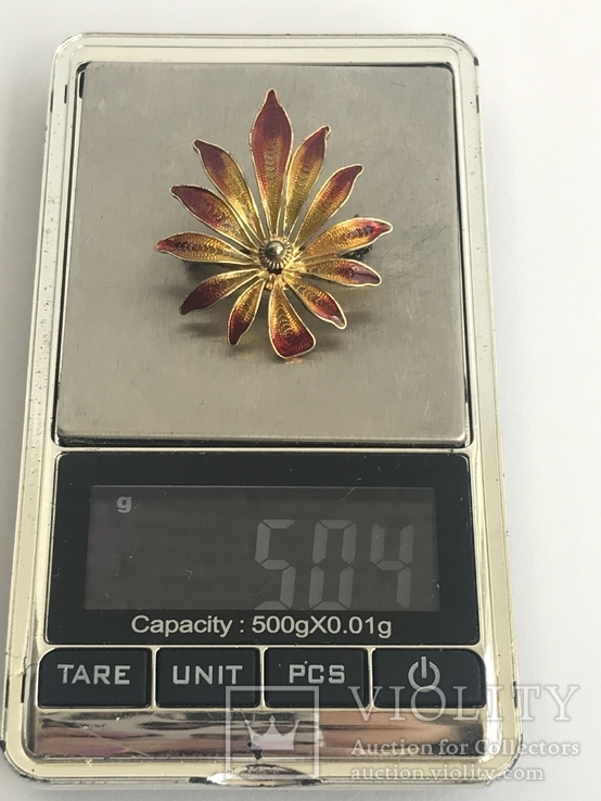 Брошь цветок серебро, эмали (серебро 800 пр, вес 5,04 гр), фото №6