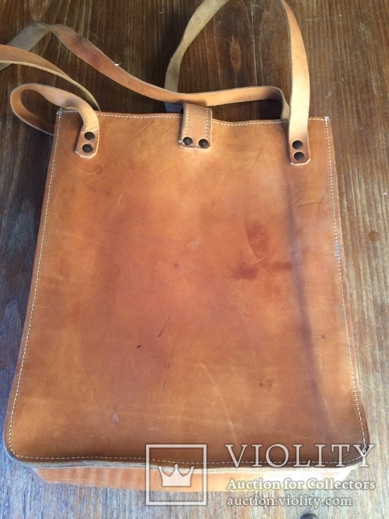 Старая кожаная сумка 31х28 см, фото №3