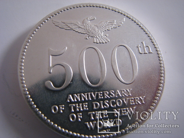Настольная медаль 500 лет США.Серебро.40г, фото №2