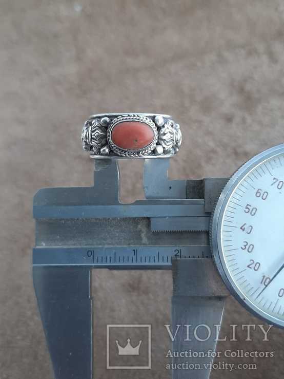 Масивное Кольцо с кораллом (серебро 800 пр, вес 7 гр), фото №3
