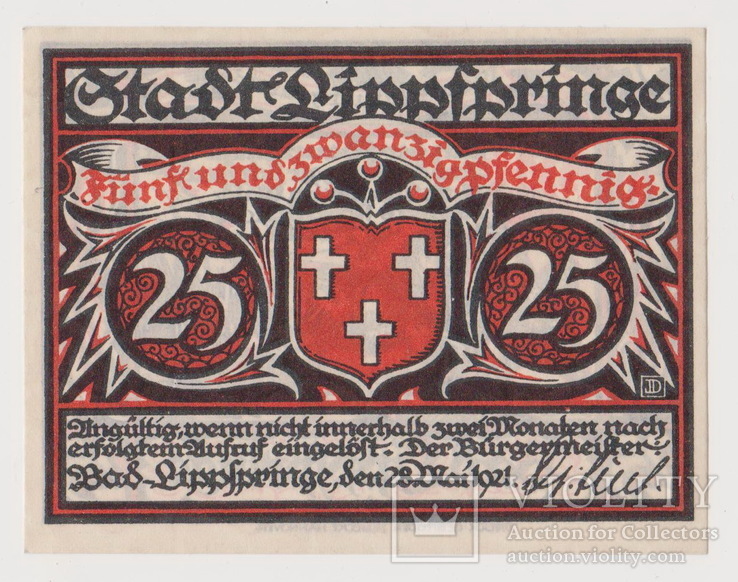 25 пфеннингов,Германия,Lippfpringe,28 мая 1921 года, фото №3