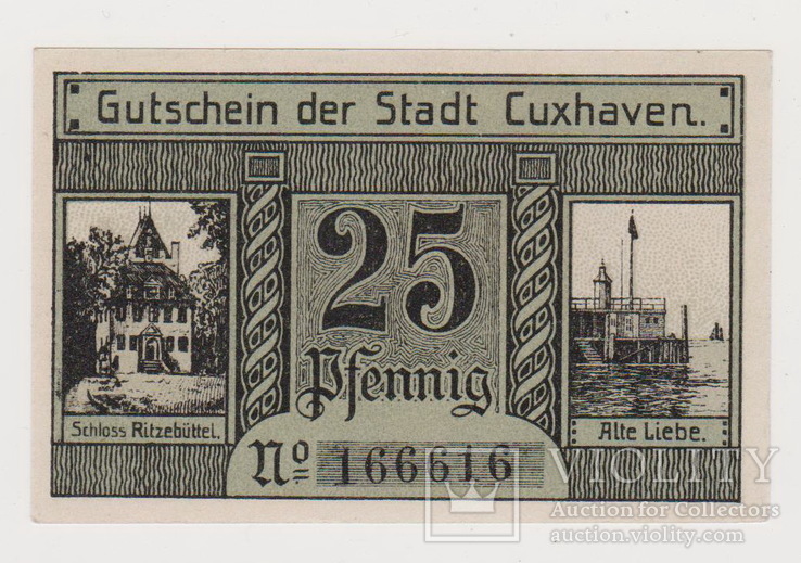 25 пфеннингов,Германия, Cuxhaven,31.12.1921 года, фото №3