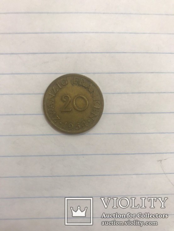 Германия. Саар. 20 франков 1954 год., фото №2