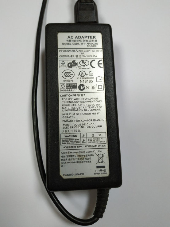 Зарядное устройство API1AD02 AD-6019 19V 3.16A, фото №2