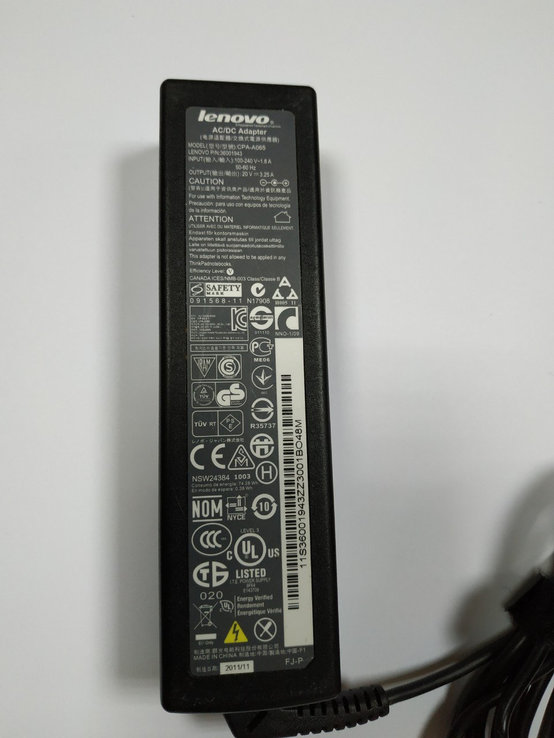 Зарядное устройство Lenovo CPA-A065 20V, фото №2