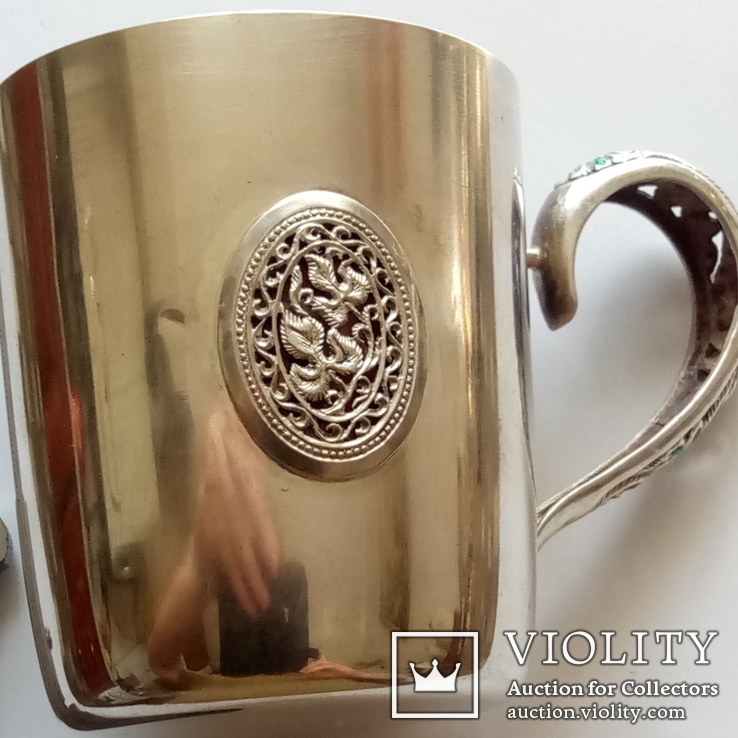Чашка с емалью ''Корвент''серебро *925, 110.2 грамм, фото №2