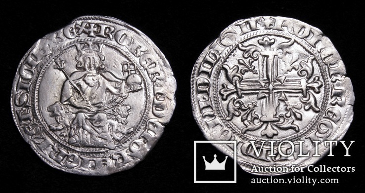 Король Неаполю Роберт І Мудрий, срібний джильято, 1330р., фото №2