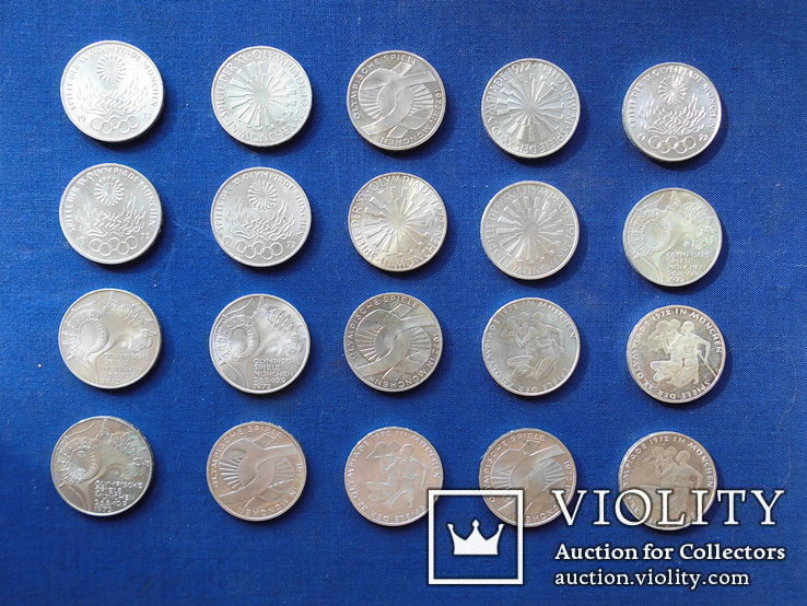 Серебро 10 Марок х 20 монет. Полная подборка Олимпиада 1972 в Мюнхене.