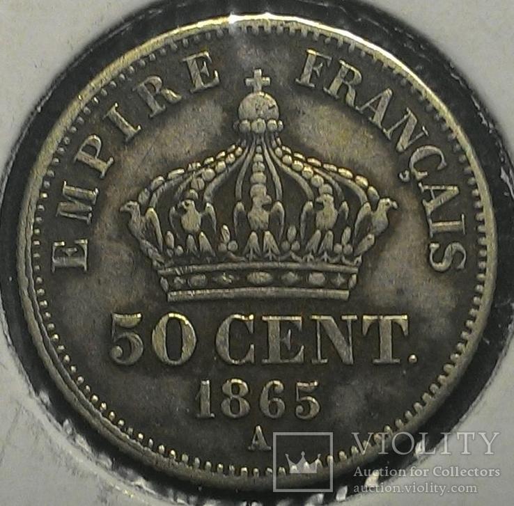 Франция 50 сантим 1865 год серебро, фото №3