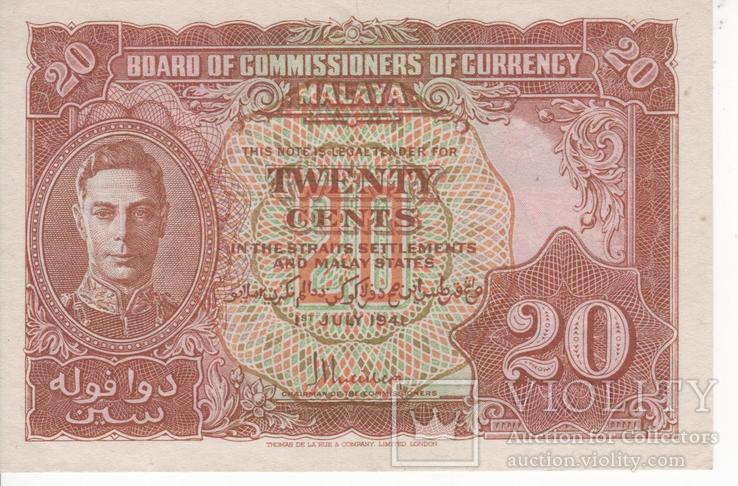20 центов 1942 , Британская колония Малайя ., фото №2