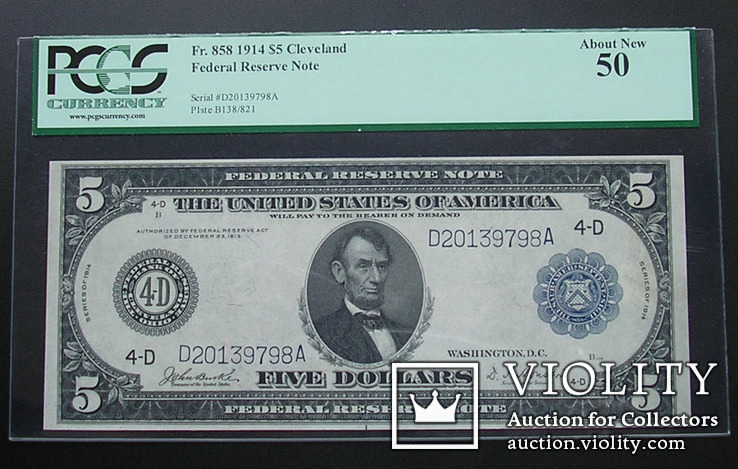 USA США 5 долларов 1914 UNC large size banknote, фото №2