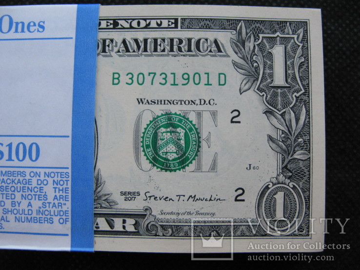 1 долар США 2017рік UNC (1 корінець 100 доларів номер в номер), фото №5