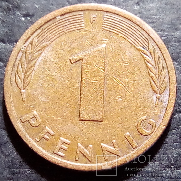 Германия 1 пфенниг 1980 год Метка монетного двора (F) Штутгарт  (504), фото №2