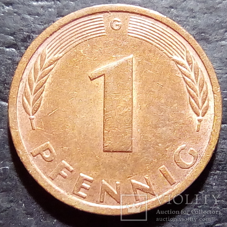 Германия 1 пфенниг 1982 год Метка монетного двора (G) Карлруе  (505), фото №2