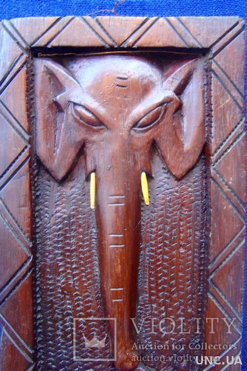 Африканское деревянное панно Слон со змеей. Ручная работа, фото №4