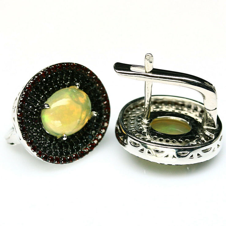 Набор серебряный 925 натуральный огненный опал, черный сапфир, гранат., фото №5