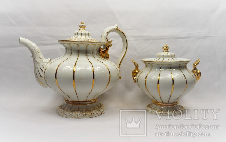 Чайный сервиз элитной фарфоровой мануфактуры Мейсен. Meissen белый с золотом.