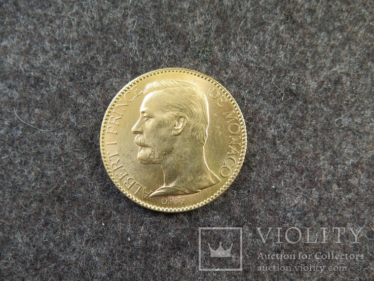 100 франков 1904 года Монако UNC золото 32,25 гр. 900', фото №2