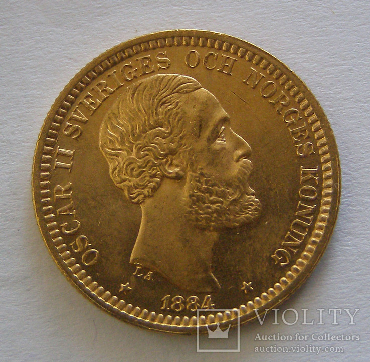 Золото 20 крон 1884 г. Швеция, фото №2