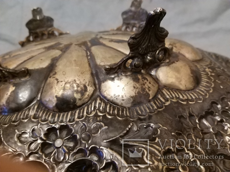 Фруктовница ,серебро, амальгамная позолота, Рококко, начало 20- века, фото №5