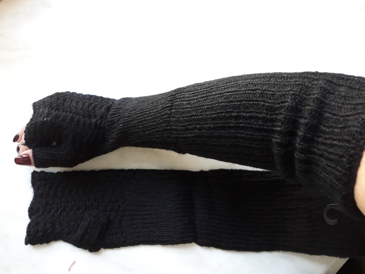 Митенки черные длинные перчатки, фото №3