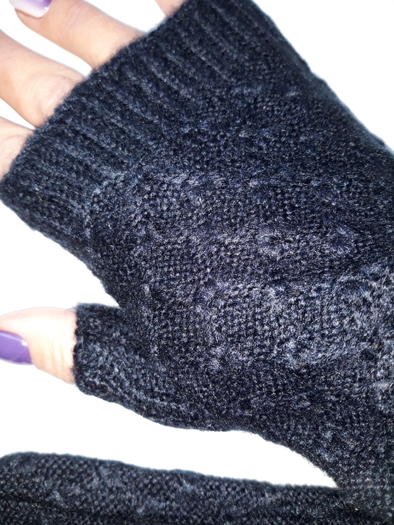 Темно-синие длинные перчатки митенки рукава, фото №7