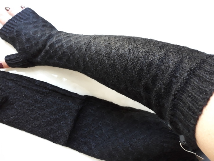 Черные длинные перчатки митенки рукава, фото №5