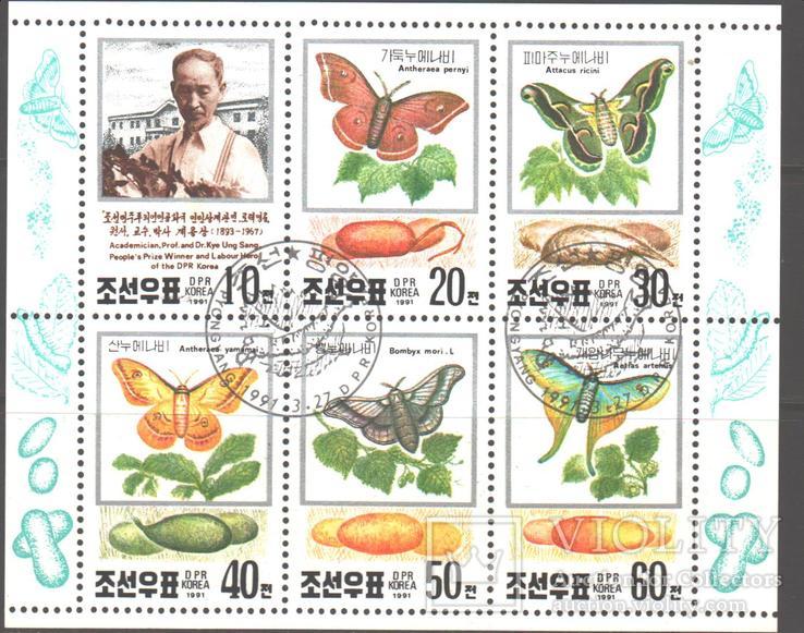 Корея. 1991. Бабочки, м. лист, гаш.