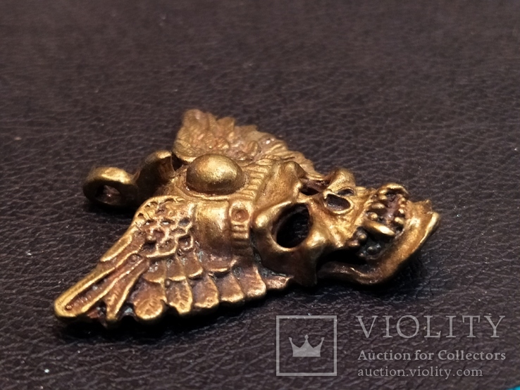 Череп с крыльями бронза брелок коллекционная миниатюра, фото №6