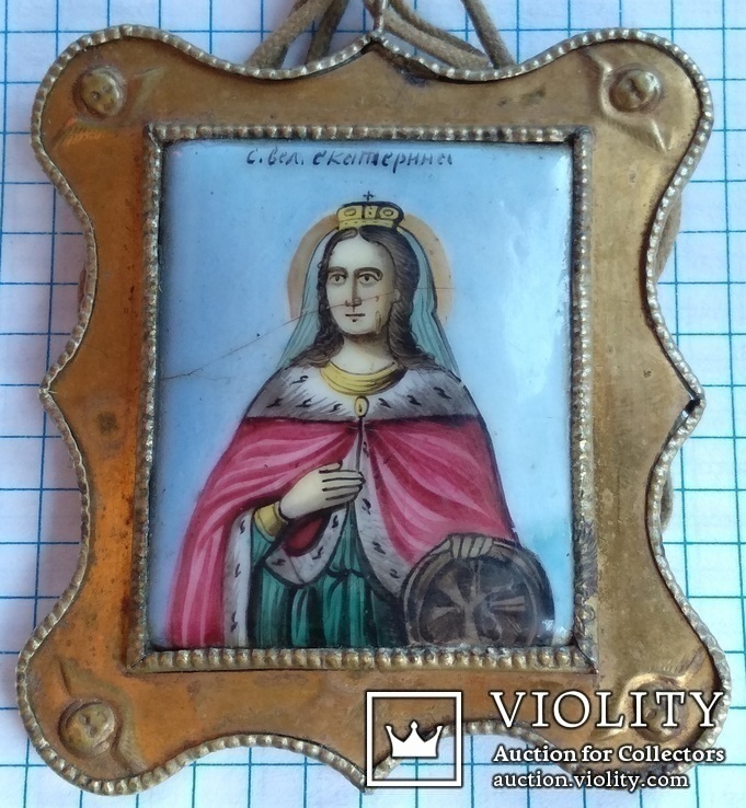 Иконка Св. Великой Екатерины( Финифть)., фото №2