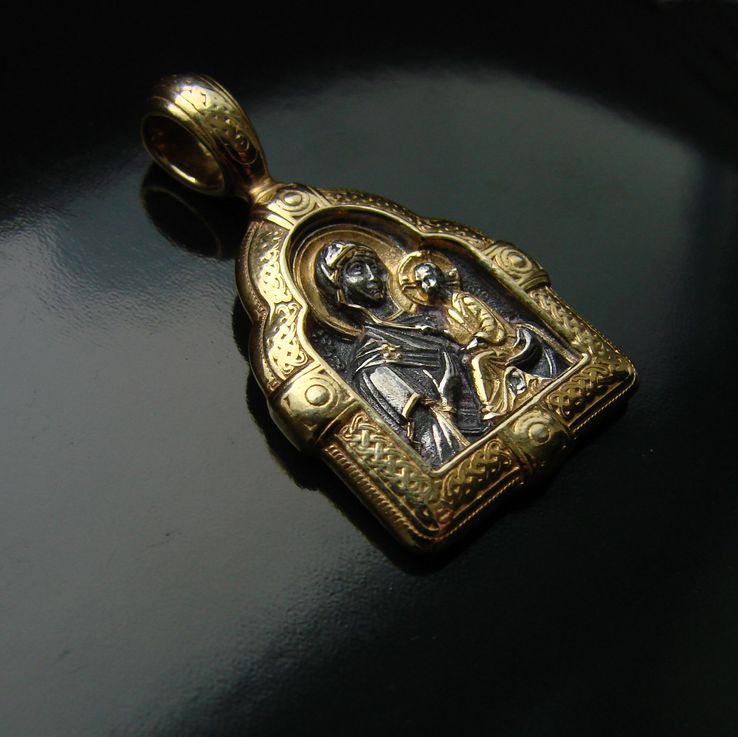 Ладанка, образок «Тихвинская икона Божией Матери»  серебро 925, позолота 999, фото №2