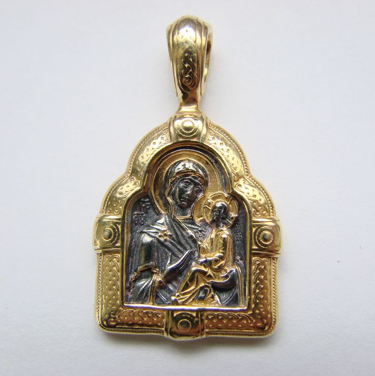 Ладанка, образок «Тихвинская икона Божией Матери»  серебро 925, позолота 999, фото №4