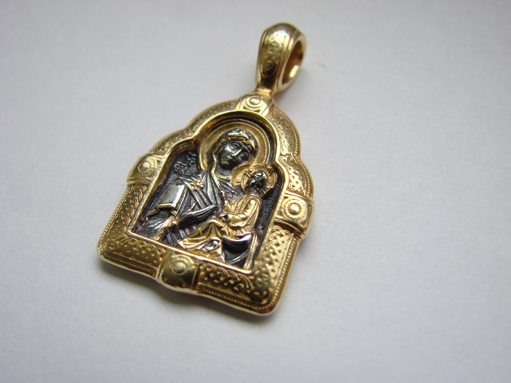Ладанка, образок «Тихвинская икона Божией Матери»  серебро 925, позолота 999, фото №9