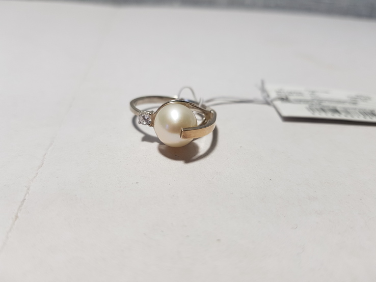 Комплект Серебряные серьги и кольцо с золотыми вставками, photo number 9