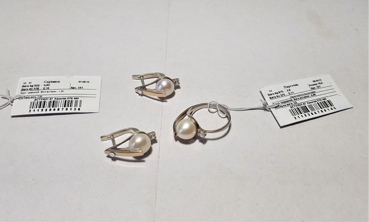 Комплект Серебряные серьги и кольцо с золотыми вставками, фото №12